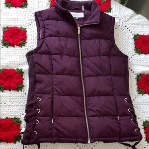 Calvin Klein Quilted Puffer Vest in Plum w/ Gold Accents NWOT